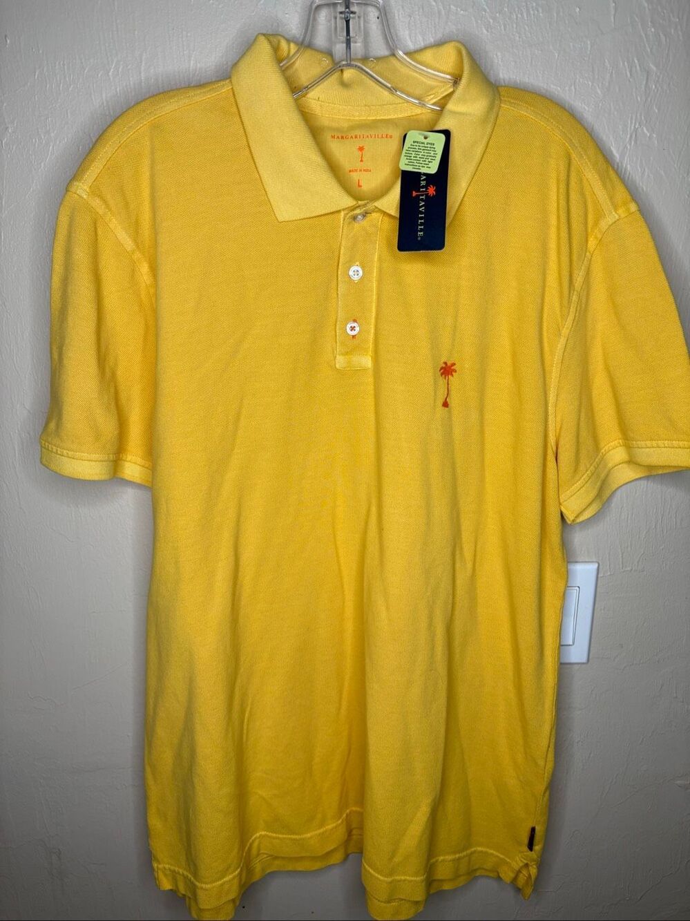 NWT Margaritaville Men's Polo Shirt Gold Yellow Embroidered Palm Tree Pique 100%